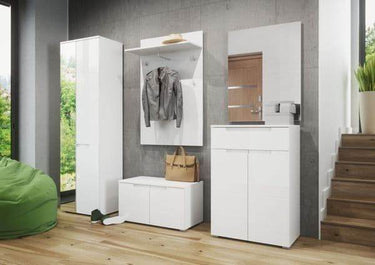 Santino White Gloss Hallway Coat Rack: Modern Entryway Storage with Hooks and Shelf - UK Luxury Furniture
